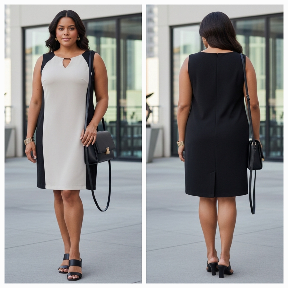NWT Dress Barn 18 Modern Contemporary Colorblock Office Evening Sheath Dress